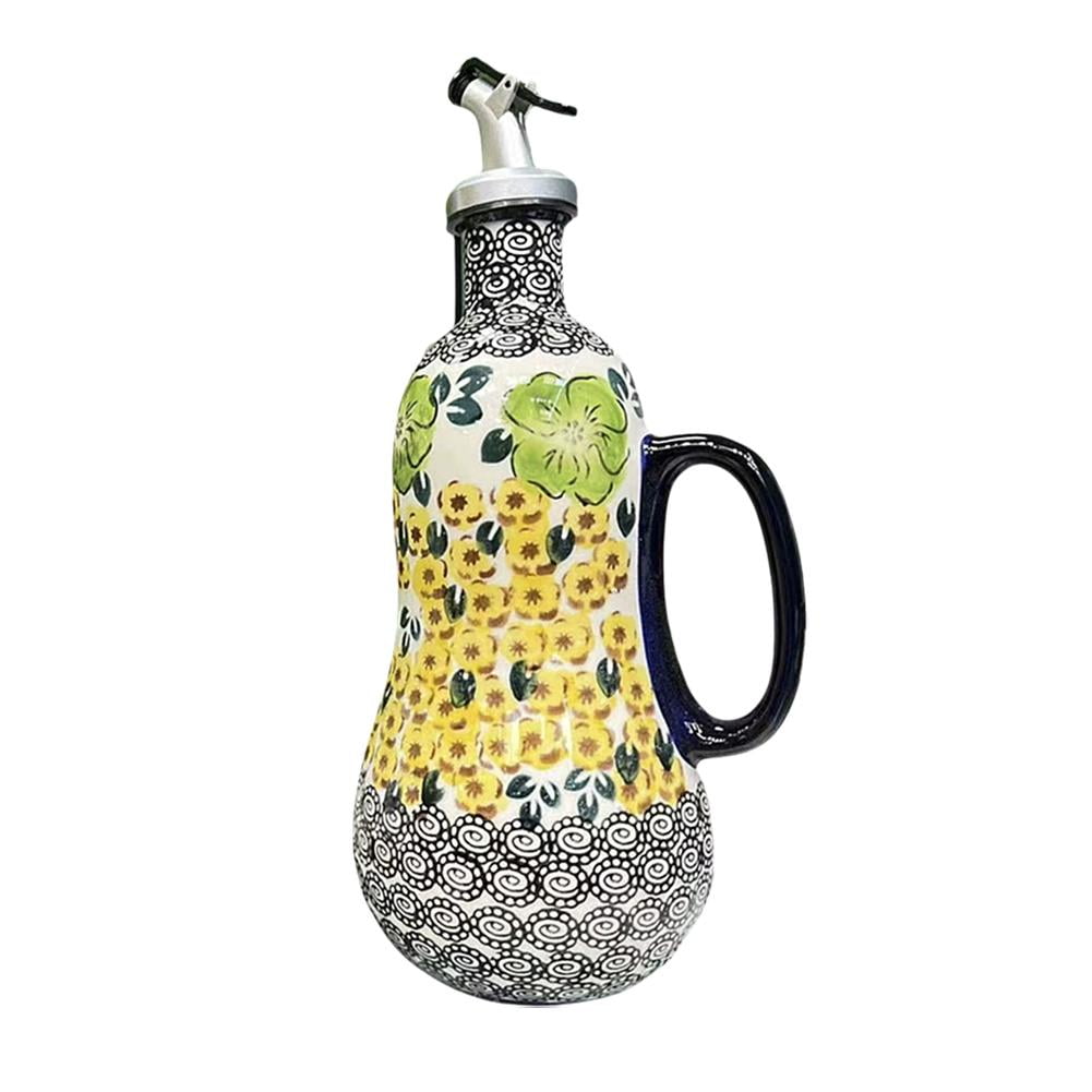 700ml Italian Ceramic Olive Oil Dispenser Bottle,Hand Painted Olive Oil Bottles,Stoneware Olive Oil Cruet for Kitchen with Stainless Steel Spout,for Oils,Vinegar,Coffee Syrups,Sauces