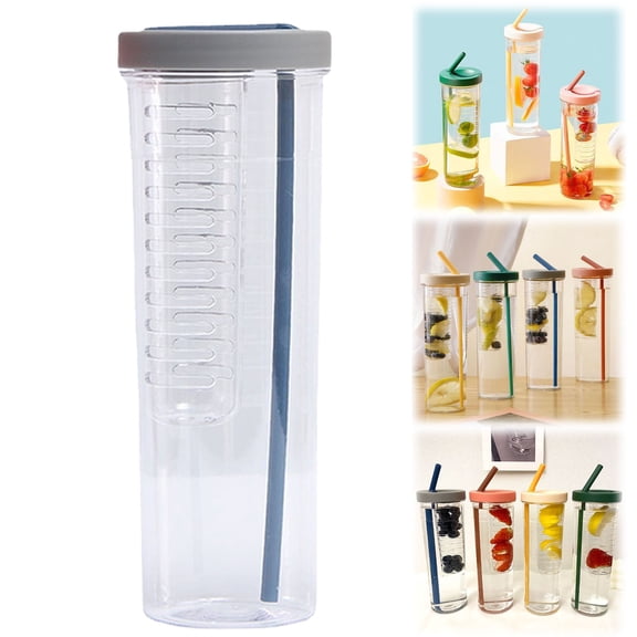 700ml Reusable Wide Mouth Water Bottle W/Straw - Bpa Free Travel Drinking Jug Leakproof for Juice Iced Coffee, D, PRYESS