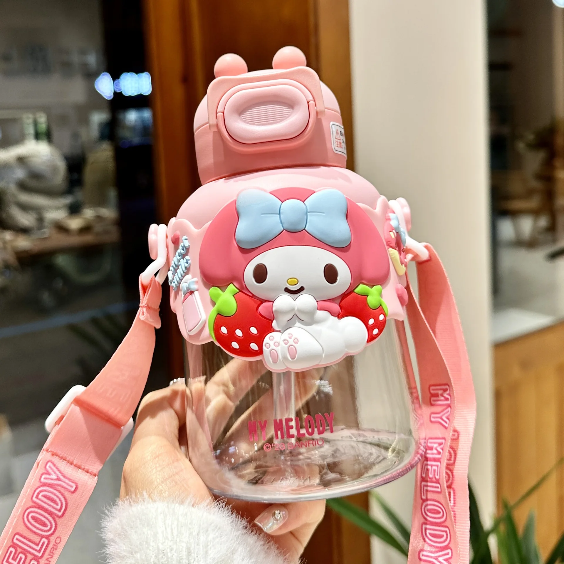 Hello Kitty Plastic Water Bottle With Strap - 16.23oz Cute Sweets Design Leak-Proof Bottle - View #3