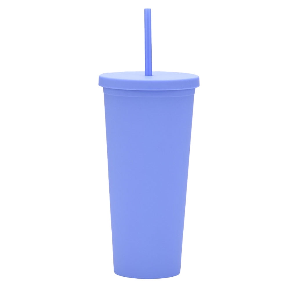 700ml doublelayer plastic straw cup, largecapacity outdoor frosted handy water cup