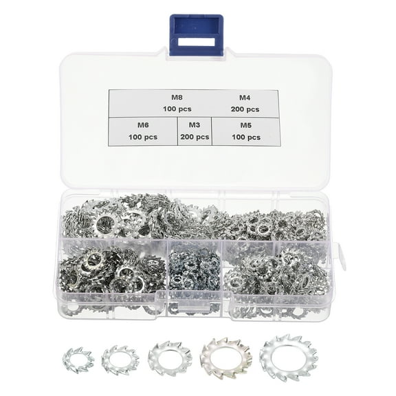 700pack External Tooth Star Lock Washers Assortment Kit - Carbon Steel