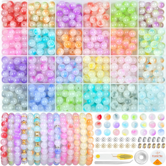 700pcs Glass Beads for Jewelry Making, 24 Color Glass Crystal Beads, Bracelet Making Kit, for DIY Earrings Necklaces Rings