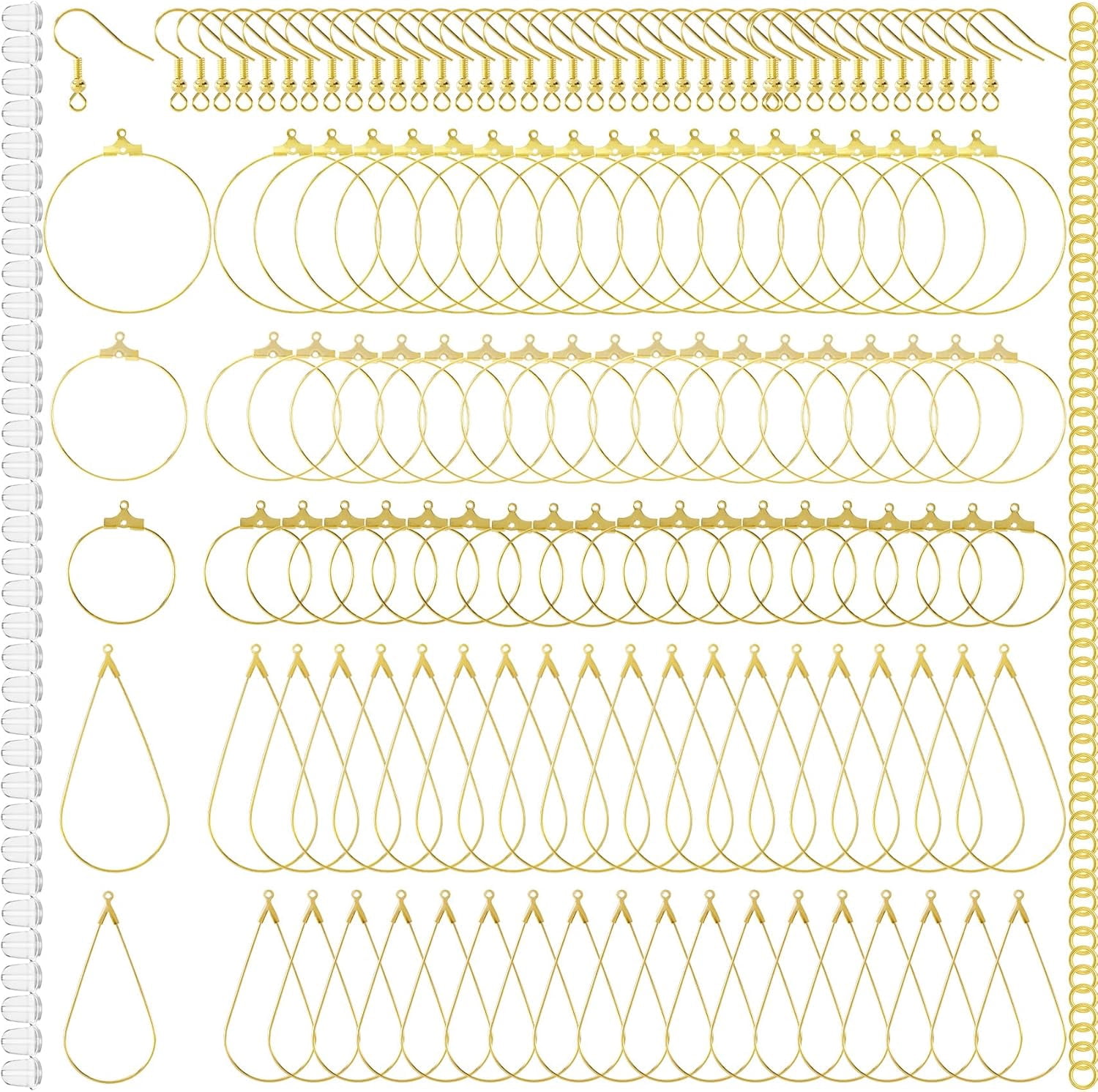700pcs Hypoallergenic Hoop Earrings Making Kit, Mix Size Earring Beading Hooks for Women, Spring Earring Wire Hooks Pads Accessories for DIY Jewelry Making- Gold