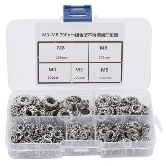 700pcs M3/M4/M5/M6/M8 Combination Box Stainless Steel 304 External Toothed Star Gasket Serrated Lock Washer Assortment Kit Hot