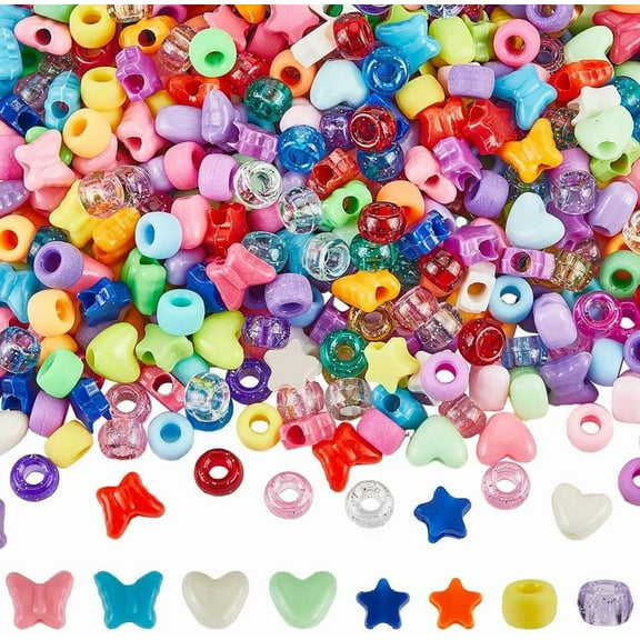 700pcs Multi Shape Pony Beads Assorted Plastic Beads Cute Colorful Star Heart Butterfly Mixed Shape Pony Bead Bulk