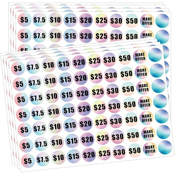 700pcs Yard Garage Sale Price Stickers Pre-Priced Pricing Labels Bright Gradient Colored Flea Market Dollar Priced Stickers 1inch