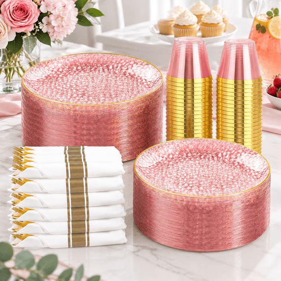 Setting Plating 700pink Plastic Plates Fancy Hammer Party Plate Dinnerware Set Include ...