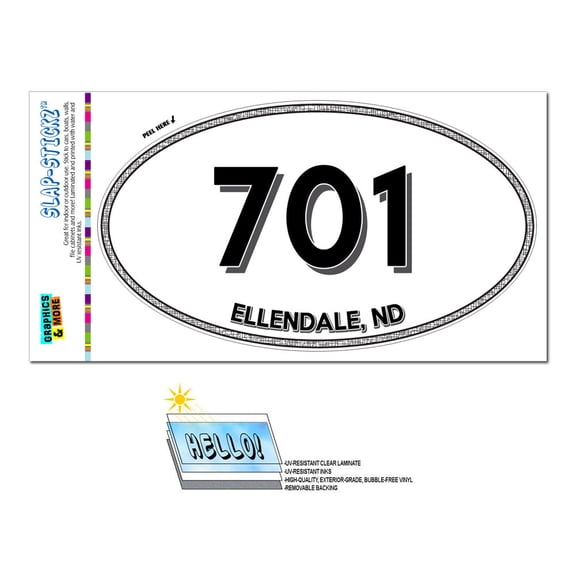 701 - Ellendale, ND - North Dakota - Oval Area Code Sticker