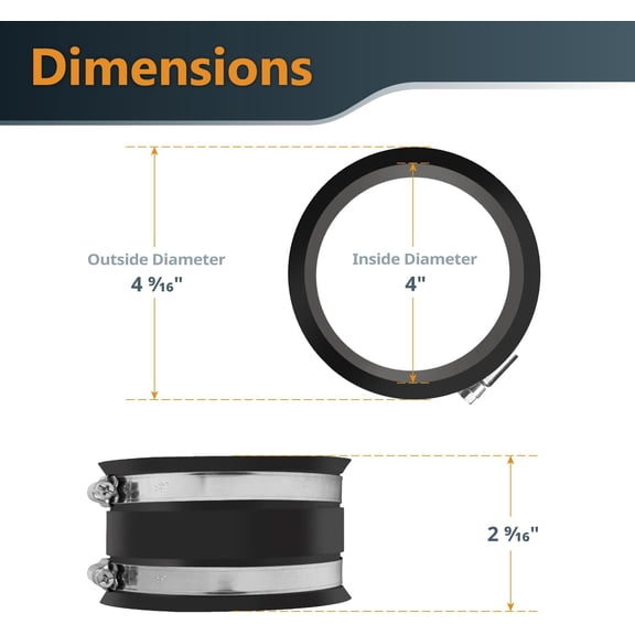 70149-P6 4 Inch Dust Control Flex Cuff with Steel Hose Clamps, Hose Connector Rubber Cuff Coupler For Woodworking Dust  Fittings, Dust Collector Accessories & Machinery, 6 pack