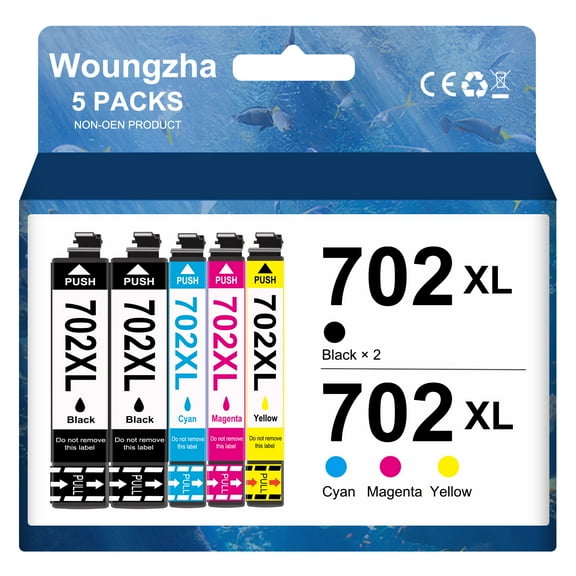 702 Ink Cartridges for Epson Ink 702XL 702XL T702XL T702 Ink Cartridge Combo Pack for Workforce Pro WF-3720 WF-3733 WF-3730 Printer (Black, Cyan, Magenta, Yellow 5 Pack)