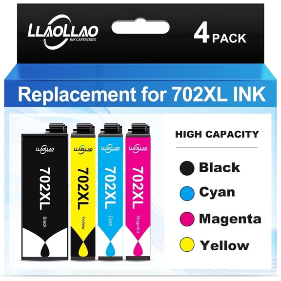 LLAOLLAO 702 Ink Cartridges Compatible for 702XL Ink for Workforce Pro WF3720 WF3733 WF3730 Printer (4-Pack)