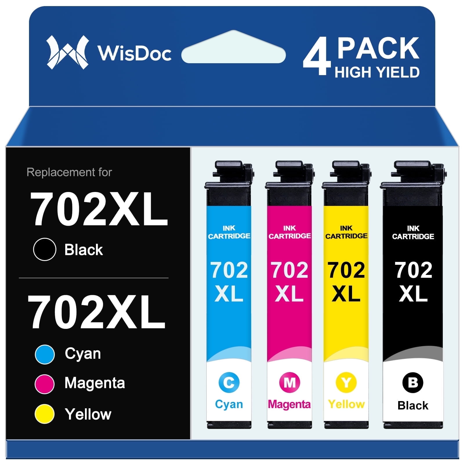 702 Ink for 702 XL 702XL T702 Ink Cartridge for Epson Workforce Pro WF3720 WF3733 WF3730 Compatible with Epson Printer (1 Black,1 Cyan,1 Magenta, 1 Yellow, 4PK)