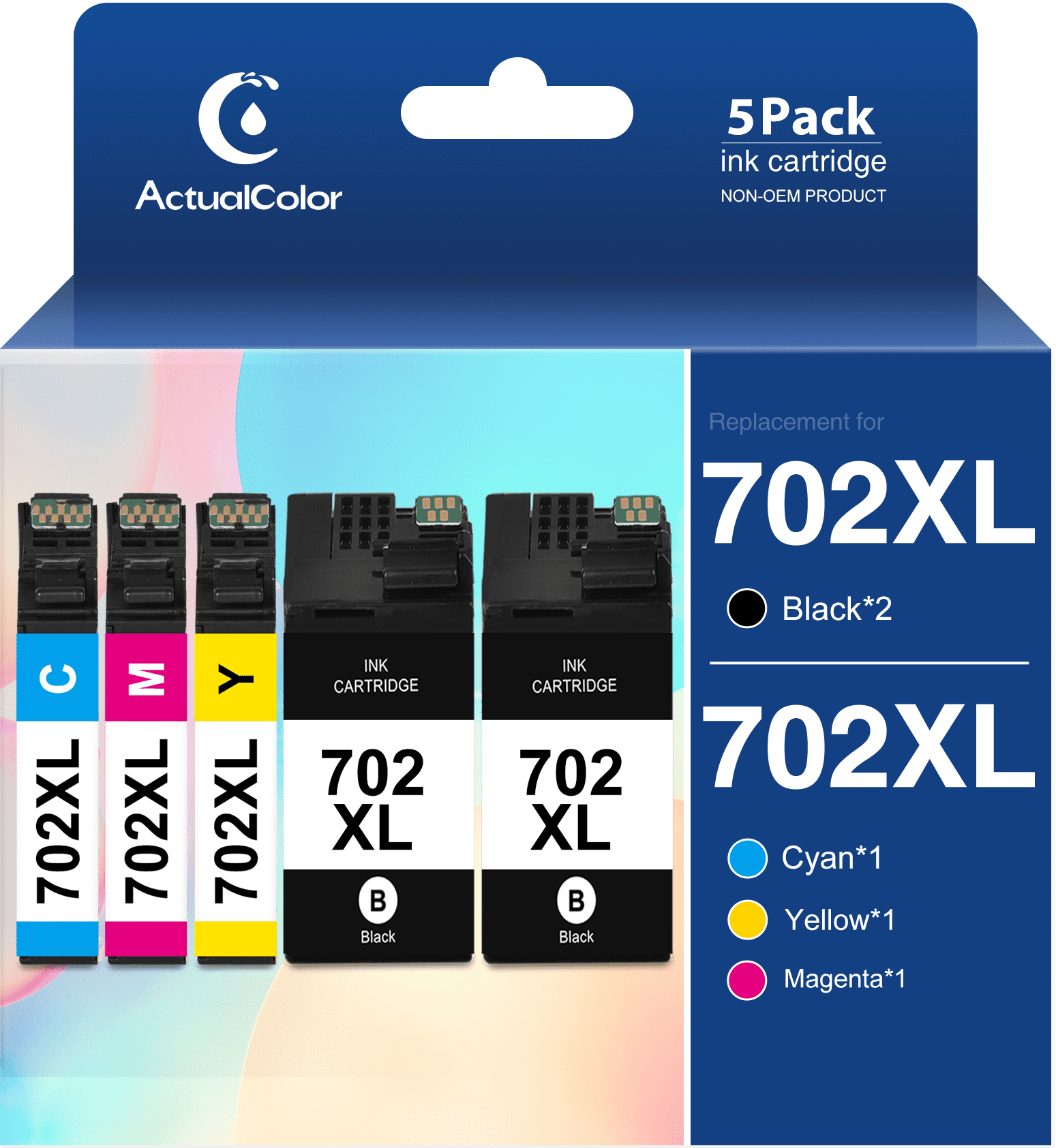 702XL 702 Ink Cartridge for Epson Printer Ink 702 XL 702XL to use with Epson Workforce Pro WF-3720 WF-3730 WF-3733 Printer (2 Black, 1 Cyan, 1 Magenta, 1 Yellow, 5 Pack)