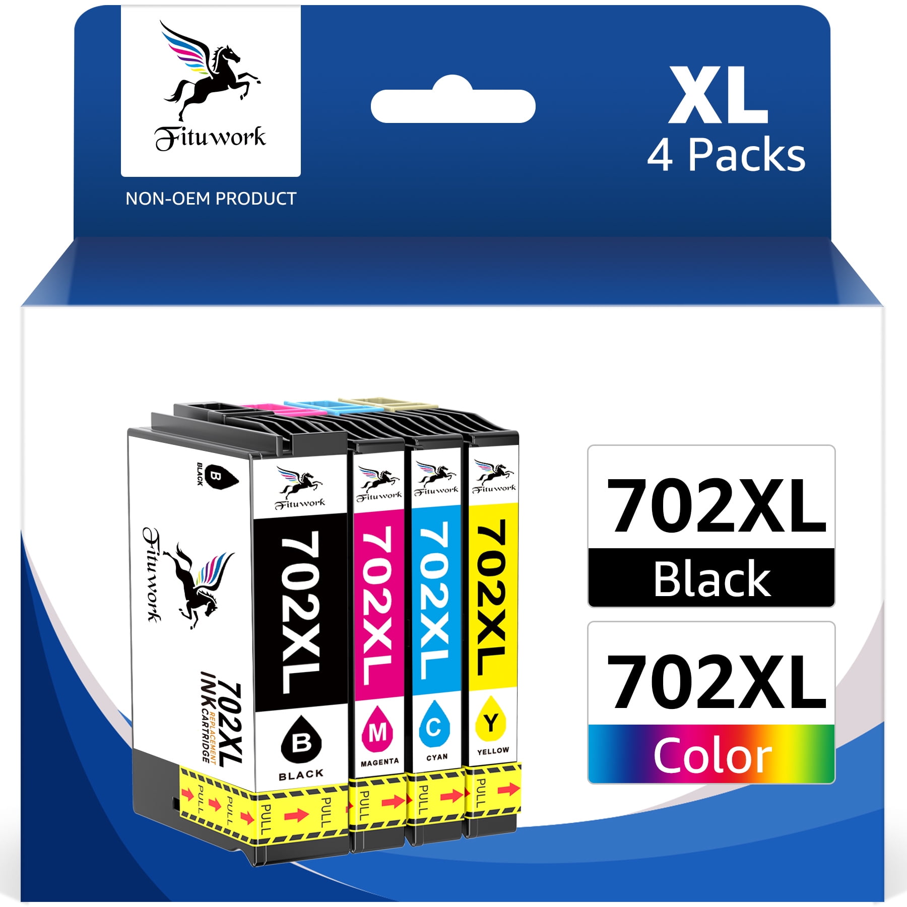 702XL 702 XL 702 Ink Cartridges Replacement for Epson 702XL 702 702 XL T702XL use with Pro WF-3720 WF-3730 WF-3733 Printer (1 Black 1 Cyan 1 Magenta 1 Yellow)