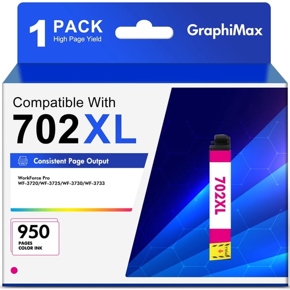 702XL Ink Cartridges Replacement for Epson 702 T702 Ink for Epson Workforce Pro WF-3733 WF-3730 WF-3720 Printer ( Magenta )