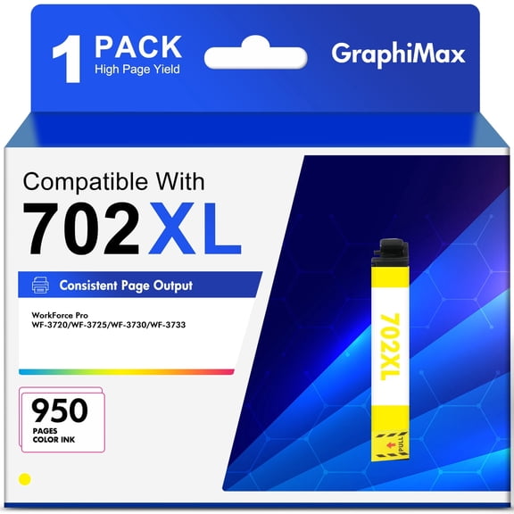 702XL Ink Cartridges Replacement for Epson 702 T702 Ink for Epson Workforce Pro WF-3733 WF-3730 WF-3720 Printer ( Yellow )