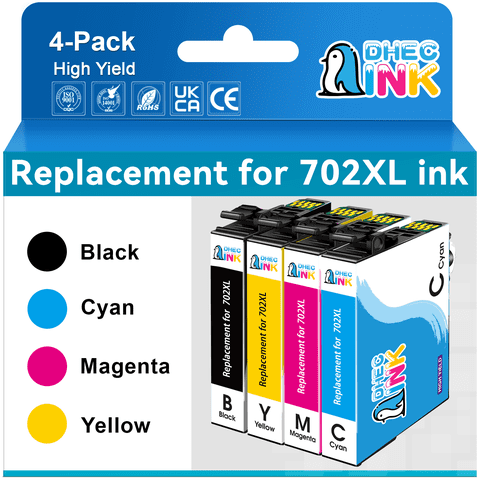 702 Ink Cartridges Replacement for Epson 702XL Ink Cartridges Combo Pack for Workforce Pro WF-3720 WF-3733 WF-3730 Printer (4 Pack)