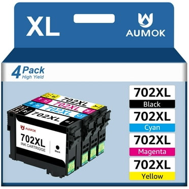 702XL Ink Compatible with Epson 702 Ink Cartridges for Printers Workforce Pro WF-3720 WF-3730 WF-3733 (1 Black, 1 Cyan, 1 Magenta, 1 Yellow)