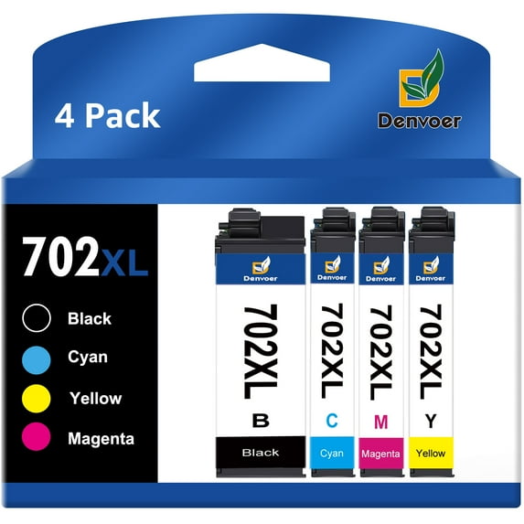 Denvoer 702XL ink cartridges 4 pack for Epson Workforce Pro WF-3720 WF-3730 WF-3733 printer