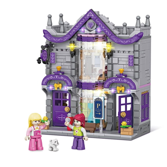703 PCS Light Up Purple Boutique Fashion Store Street View Building Blocks, Ages 12+