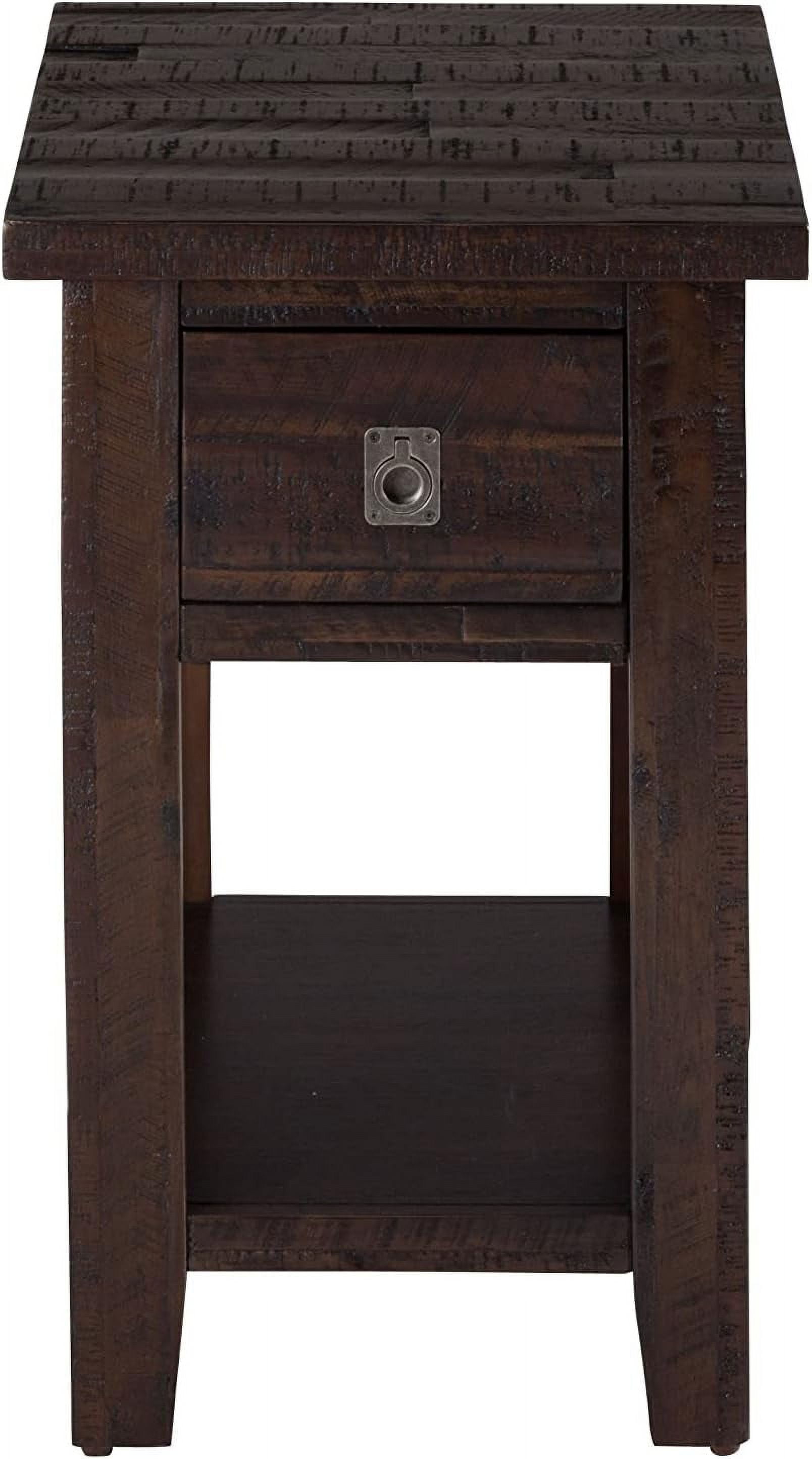 Rustic Chocolate Acacia Wood Chairside Table with Storage