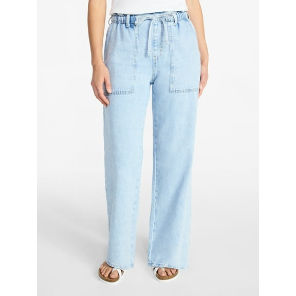 Time and Tru Women's Pull On Wide Leg Jeans, 30" Inseam, Sizes XS-XXXL