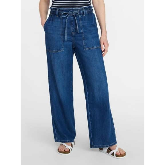 Time and Tru Women's Pull On Wide Leg Jeans, 30" Inseam, Sizes XS-XXXL