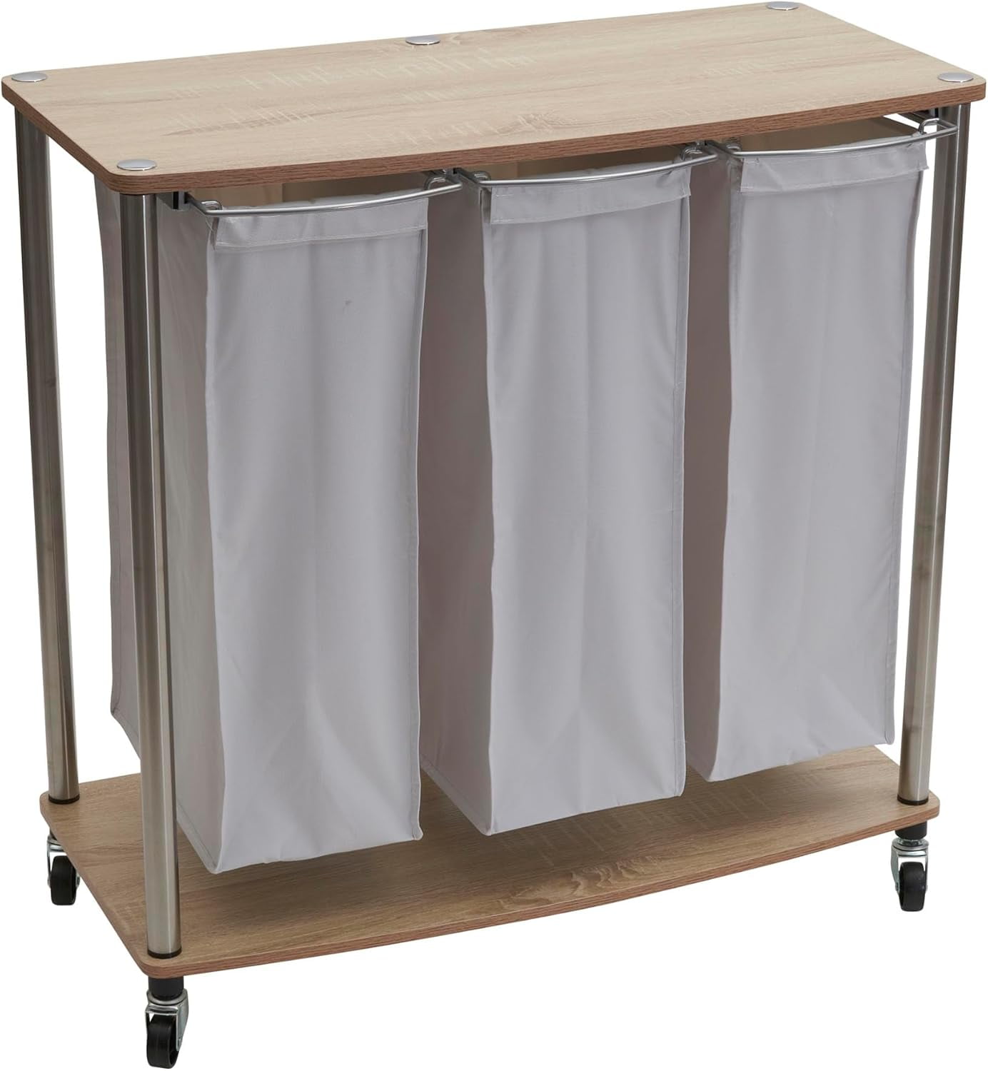 7050-1 3 Bag Cart | Light Brown Triple Laundry Sorter with Folding ...