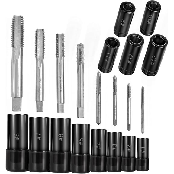 70500 & 71670 Tap Socket Set, 13Pcs Tap Set Socket Wrench Adapter Kit, Standard & Metric Made Sockets, Fits Square Drive Tools, Compatible with All Number and Fractional M.C.T.I. Standard Taps