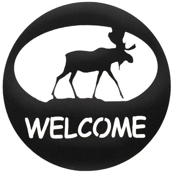 7055 610373713928 Moose Welcome Circle Metal Wall Art - Hammered Black