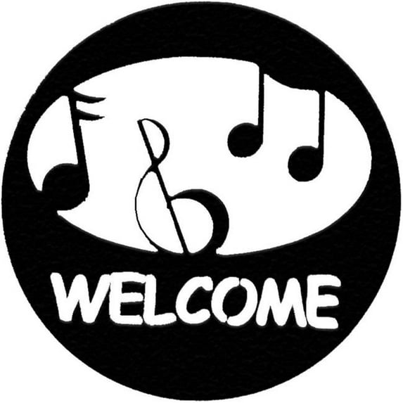 7055 799975107790 Music Welcome Circle Metal Wall Art - Hammered Black