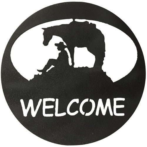 7055 Inc Horse and Cowboy Welcome Circle Wall D cor