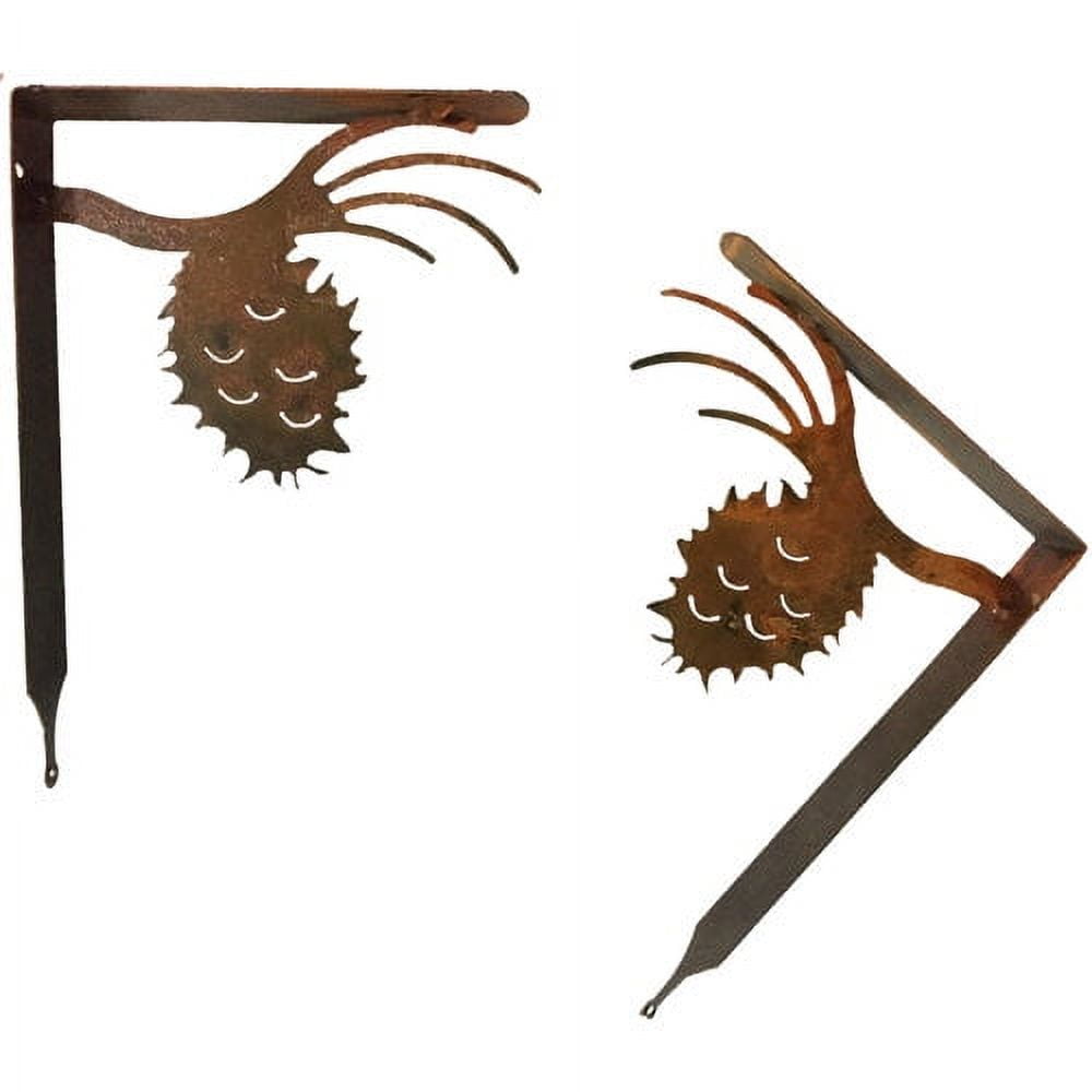 Rustic Pinecone Steel Shelf Brackets in Hammered Black Finish
