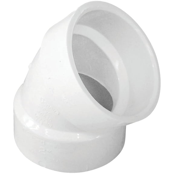 70620 Plastic Pipe Fitting, DWV Sanitary Elbow, 45-Degree, PVC, 2-In. - Quantity 1