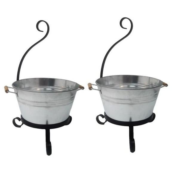 7065 GAL S-2 Galvanized Steel Planter with Iron Stand - Set of 2