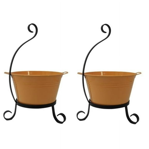 7065E SAFF S-2 Enameled Galvanized Steel Planter with Iron Stand - Set of 2