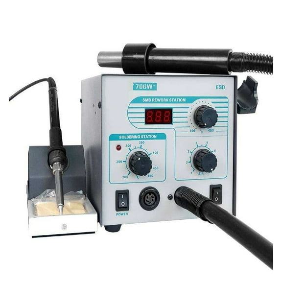 706W+ 2 In 1 Soldering Iron Stations Lead-Free Desoldering Repair Tools Rework Hot Air Gun ,Fast Heating and Auto Hibernate
