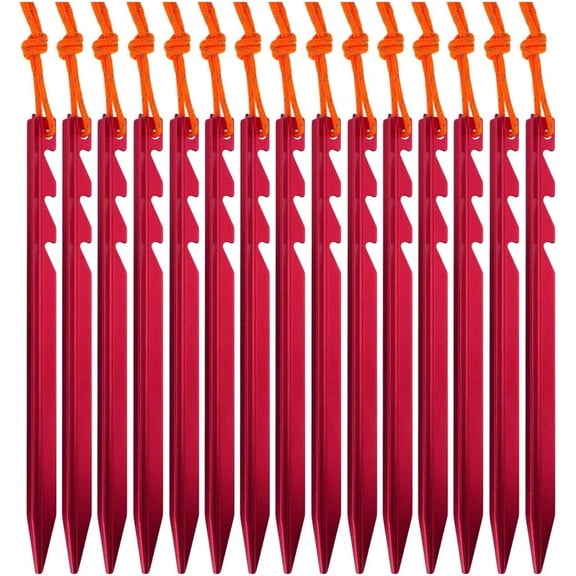 7075 Aluminum Tent Stakes 15 Pack - Ultralight Tri-Beam Tent Pegs with Reflective Rope - Essential Tent Accessories for Camping, Hiking, Backpacking