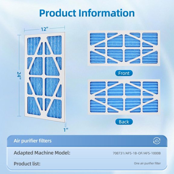 708731/AFS-1B-OF Outer Filter Compatible with JET AFS-1000B/AFS-1000C Air Filtration Systems,5-Micron Electrostatic Air Filter 24x12x1 (2 Pack)