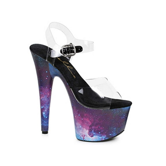 709-COSMO ,7" Pointed Stiletto Sandal. Clear and Black / Size 6