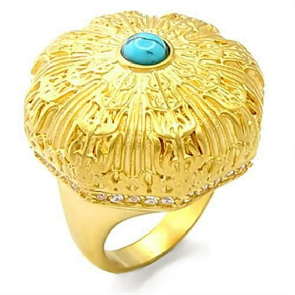 Gold Brass Ring with Synthetic Turquoise in Sea Blue for Women Style 70913