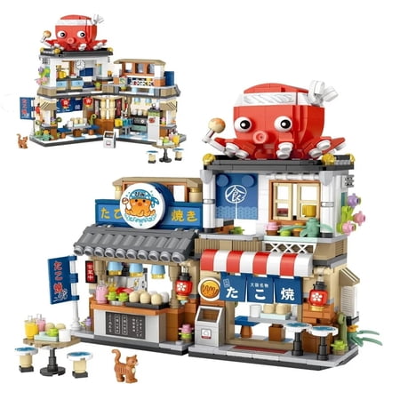 709pcs Takoyaki Store Street View Izakaya Shop Toys, MOC Construction Creative Architecture Model Set,Mini Building Blocks