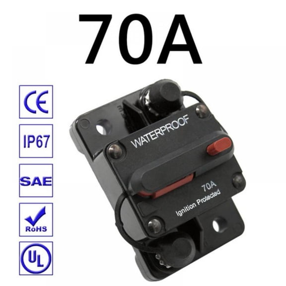 70Amp Waterproof Circuit Breaker 30A-300A Reset Fuse Holder with Manual Reset Auto Car Marine Stereo Audio Inline Fuse for System Protection