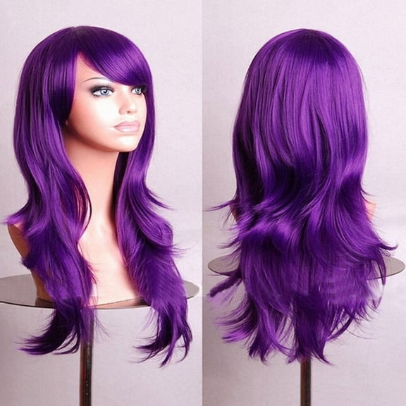 70CM Long Curly High Temperature Silk Purple Anime Wig For Women And Girls