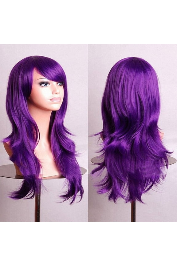 70CM Long Curly High Temperature Silk Purple Anime Wig For Women And Girls