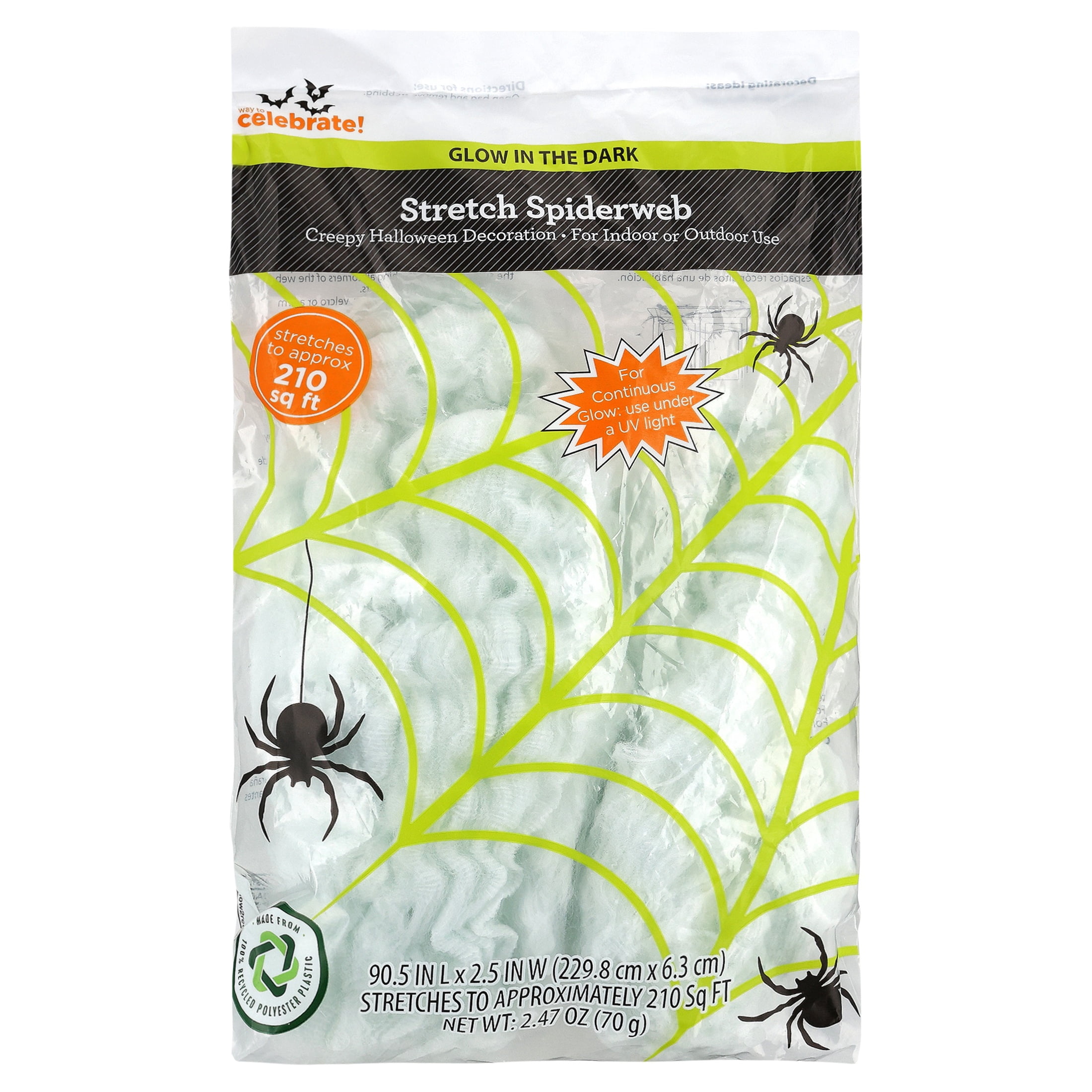 Glow-in-the-Dark Stretch Spider Web Decoration, White, 210 sq ft, Halloween by Way To Celebrate