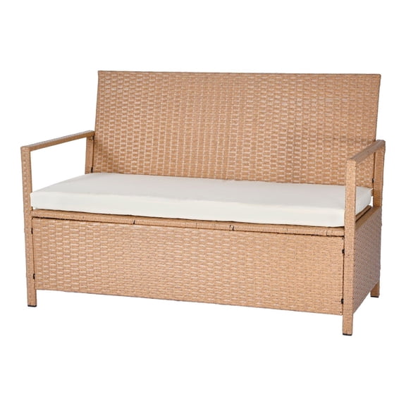 70Gal Outdoor Storage Bench, PE Rattan Deck Box with Waterproof Cover, Patio Seat & Storage for Garden, Poolside, Balcony