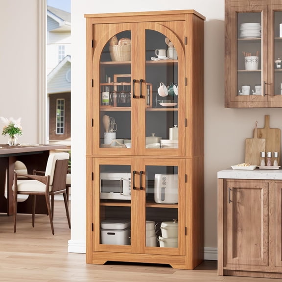 70In Tall Wardrobe Closet 4 Glass Doors Adjustable Shelves Large Storage Bedroom Walnut