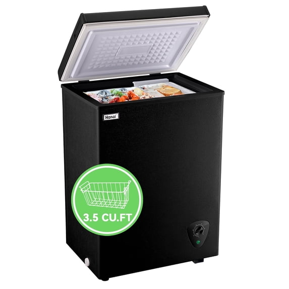 70L Chest Freezer Small Deep Freezers WANAI Mini Top Door Freezer Storage Basket 7 Temp Control Black
