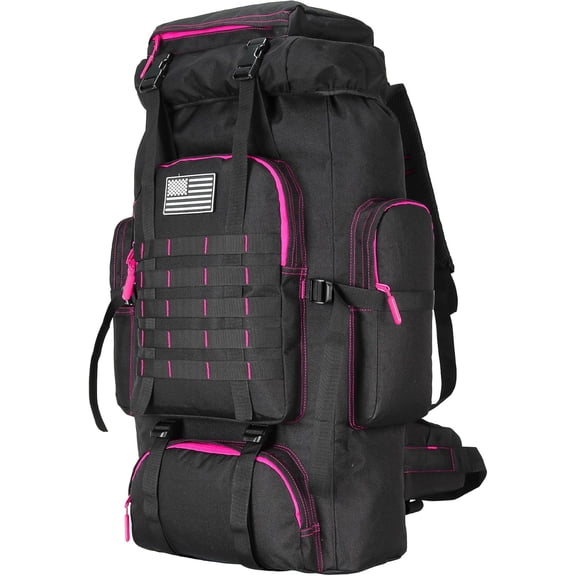 70L Hiking Backpack for Camping and Climbing Black Rose, Water-Resistant, Lightweight, MOLLE-Compatible